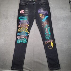 Switch Remarkable Slim Taper Fit Black Wash Painted‎ Denim Jeans 40x34 New